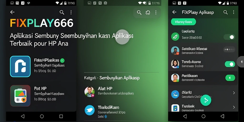 Tampilan antarmuka FIXPLAY666 yang menampilkan fungsi menyembunyikan aplikasi.