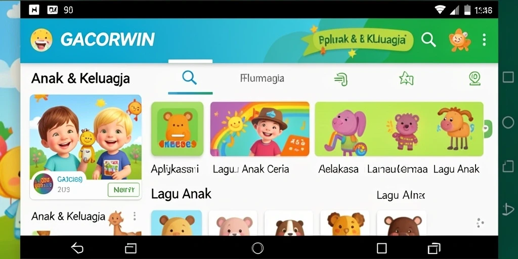 Screenshot antarmuka aplikasi GACORWIN yang menampilkan lagu-lagu anak.
