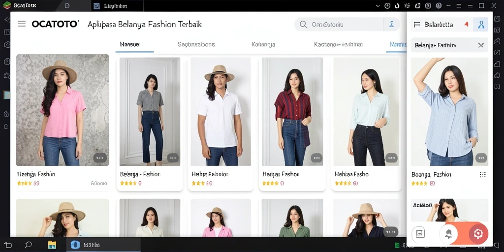 Screenshot antarmuka OCATOTO dengan desain menarik dan kategori fashion lengkap.