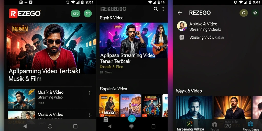 Antarmuka aplikasi REZEGO yang menarik dan fungsional untuk Streaming Video.
